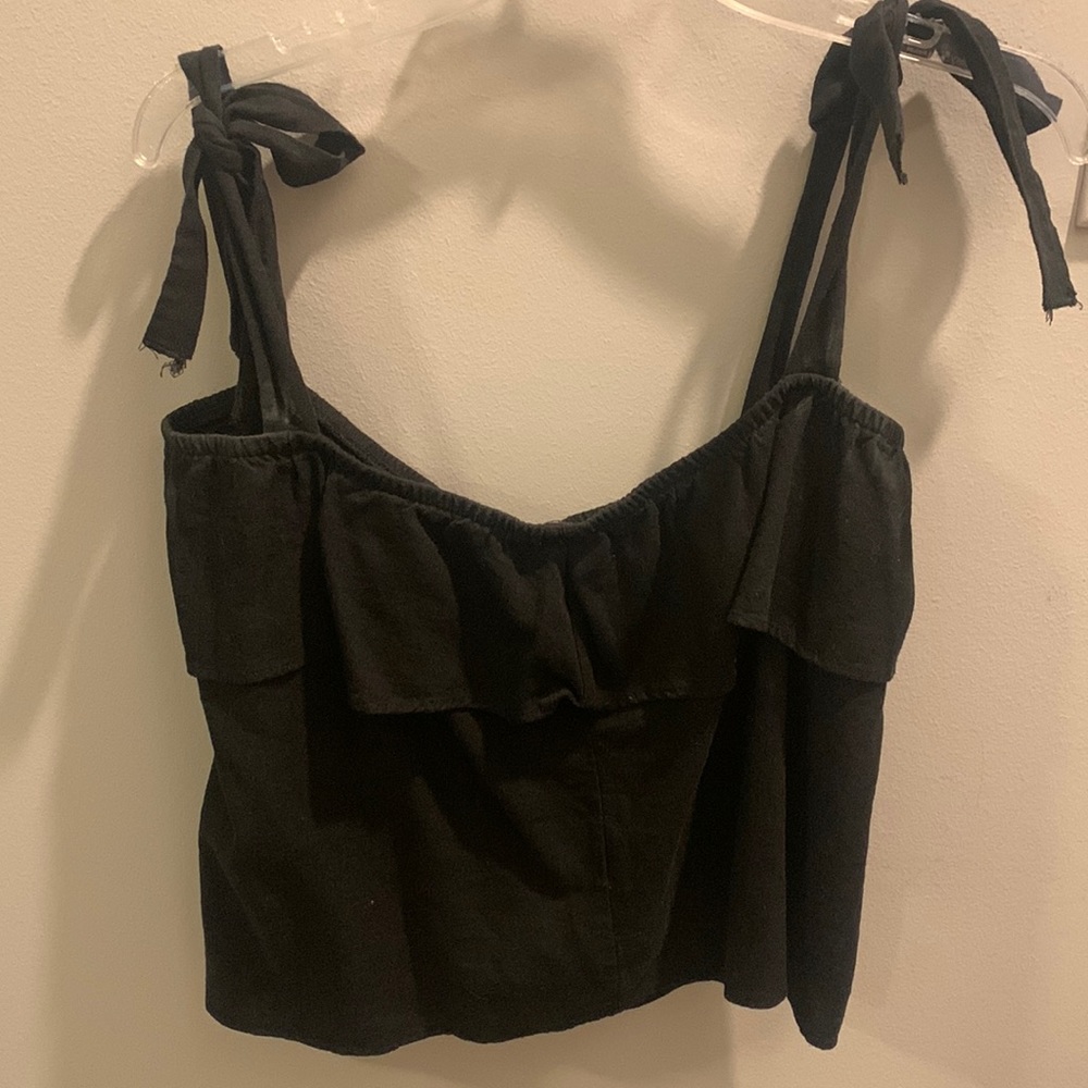 Cute Tie Sleeve Black Top